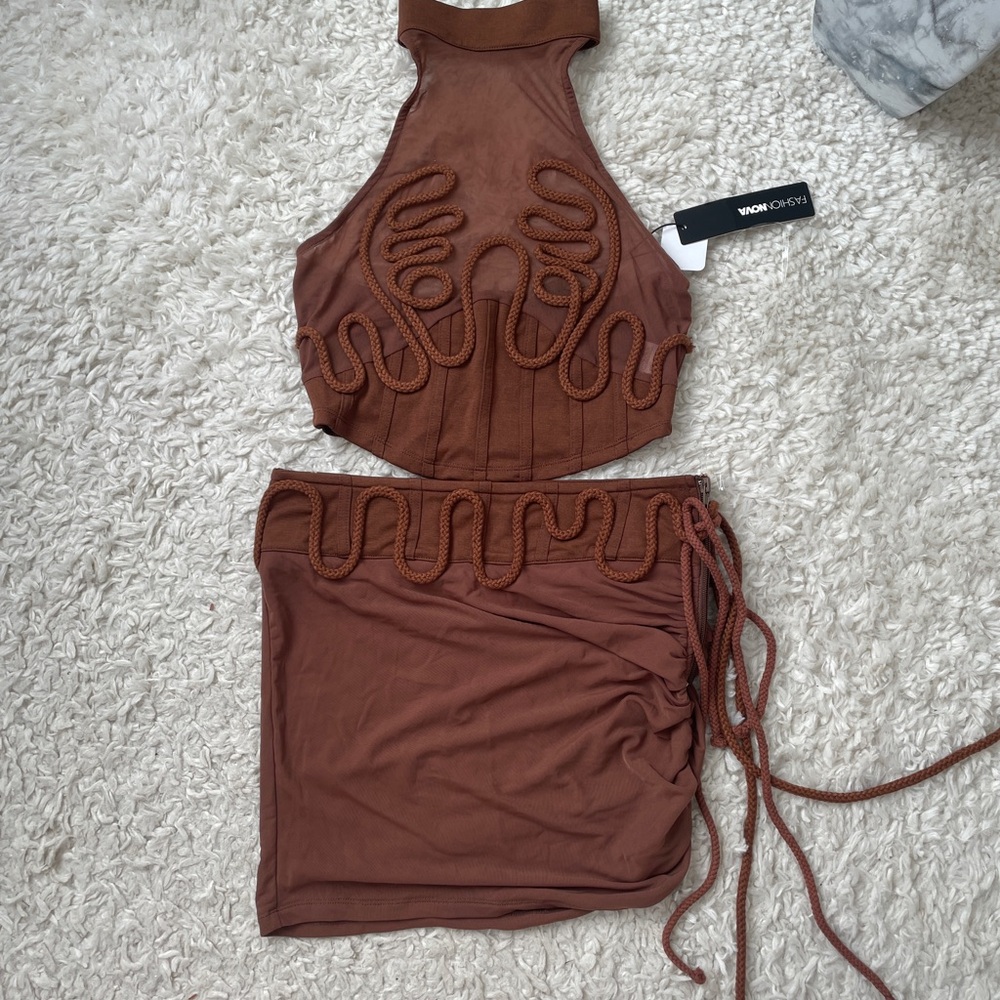 Fashion Nova Brown Mini Skirt Set - Picture 2 of 14